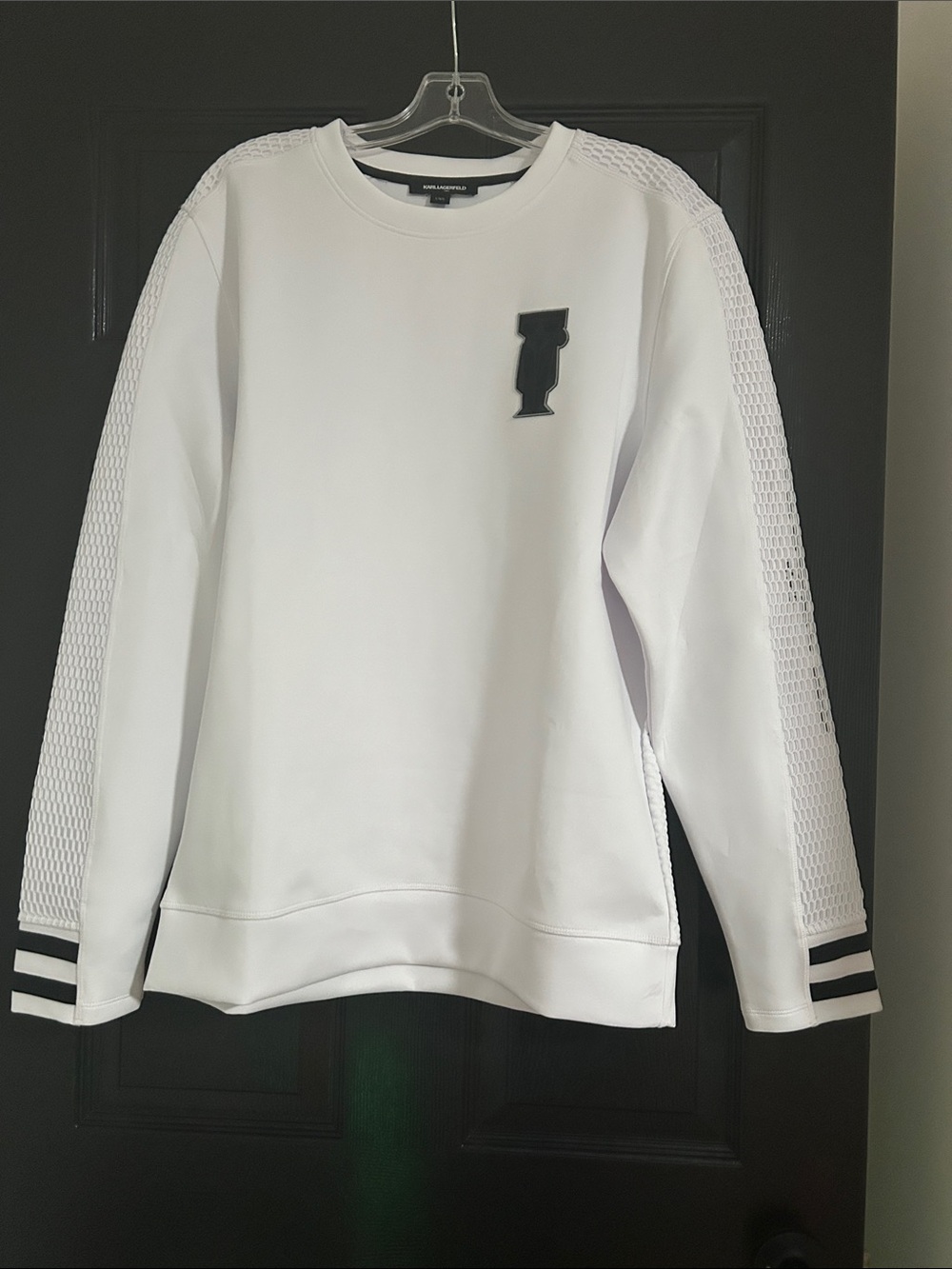 Karl Lagerfeld White Crewneck Sweater with Black Logo Detail